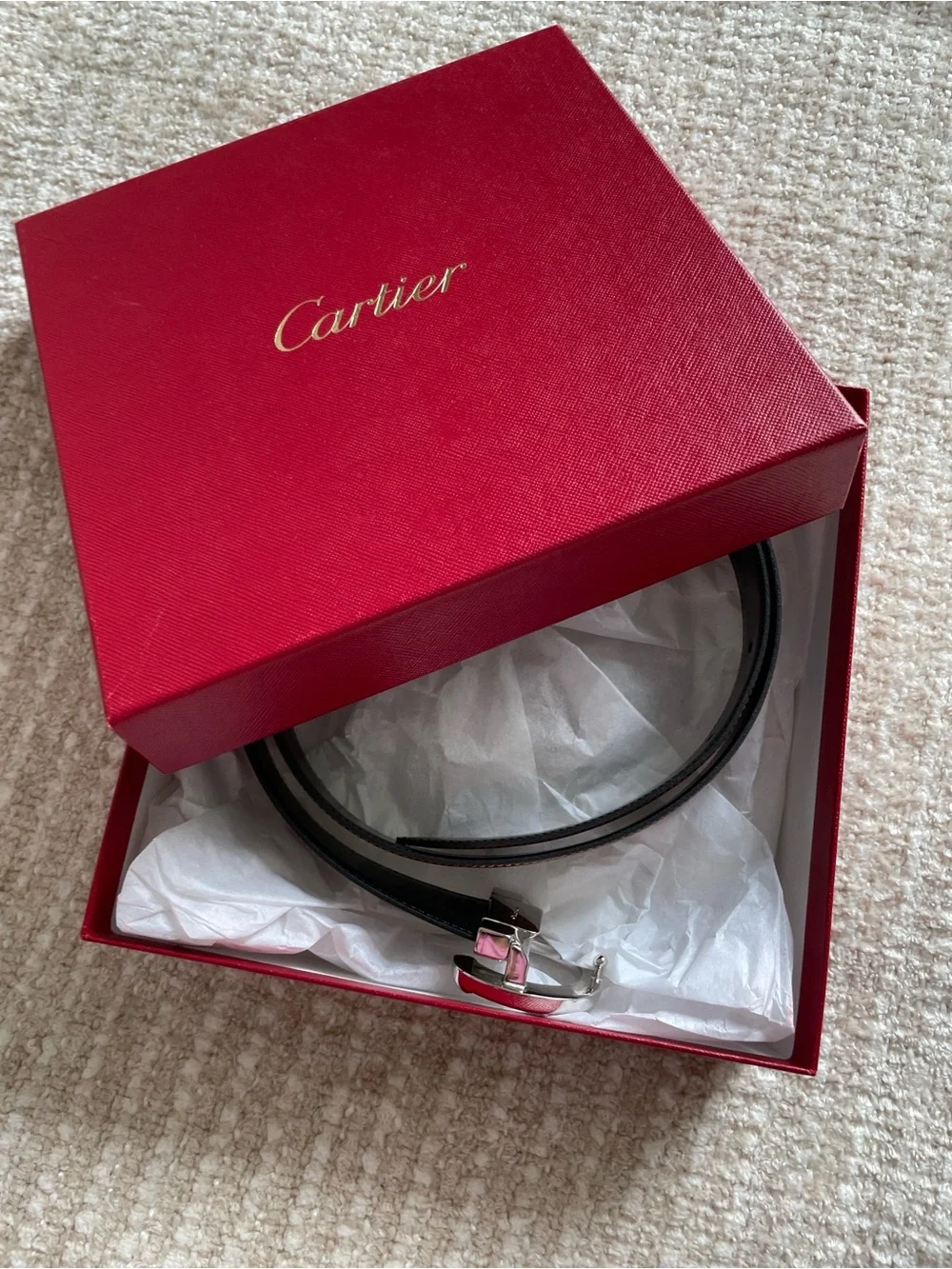 Cartier Men’s Brown Leather Belt with Silver Circular Buckle Authentic Vintage